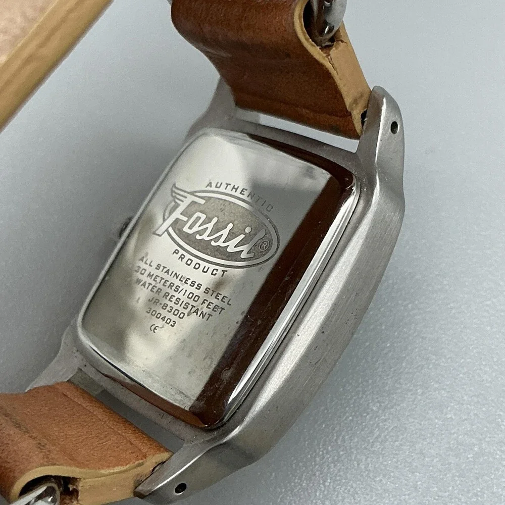 Fossil JR-8083 Womens Watch 26mm Silver Tone Brown Leather Bund Date New Battery
